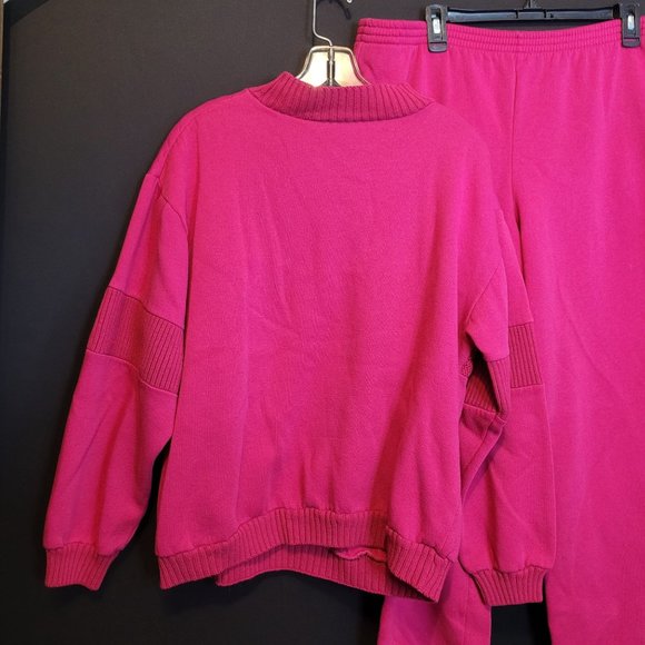Vintage Sweat Suit Sweat Pants and Sweatshirt Pullover Bright Pink Quilted W Med - Picture 10 of 14